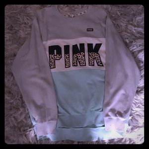 PINK Sweatshirt White, Teal, and Grey